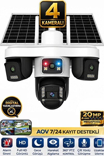 SONREİR Trio 4 Kameralı 20MP 4G Sim Kartlı Güvenlik Kamerası Çift Solar Panel...