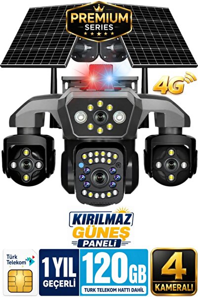 SONREİR RX80 4 Kameralı 20MP 120GB Sim Kartlı Güvenlik Kamerası Çift Solar Pa...
