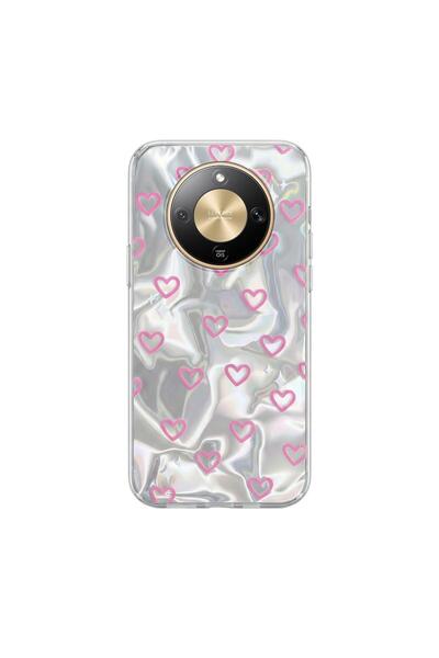 Zebana Honor Magic 8 Lite Compatible Case Pink Heart Silicone Case Pink