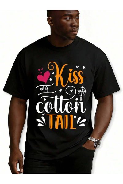 45 BPM قميص رجالي Kiss My Cotton Tail-Shirt أسود اللون، مريح وعصري، مصنوع من ...