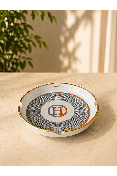 FERMATO Handmade 1 Piece Round Porcelain Ashtray Set Honey