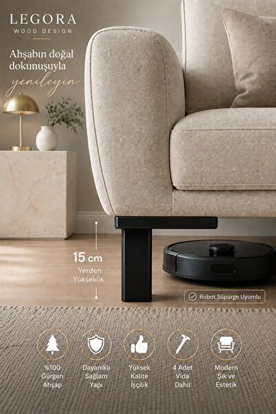 LEGORA WOOD DESIGN 15 cm Kütük Ahşap Mobilya Ayağı Gürgen Koltuk Kanepe Baza ...
