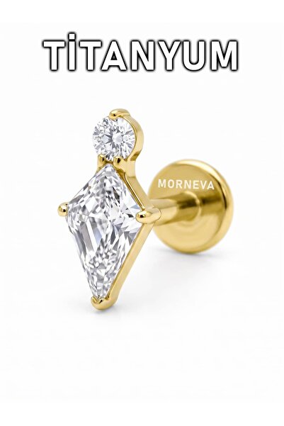 MORNEVA Titanyum Minimal Üçgen Taş Lobe Helix Tragus Conch Piercingi (1 Adet)