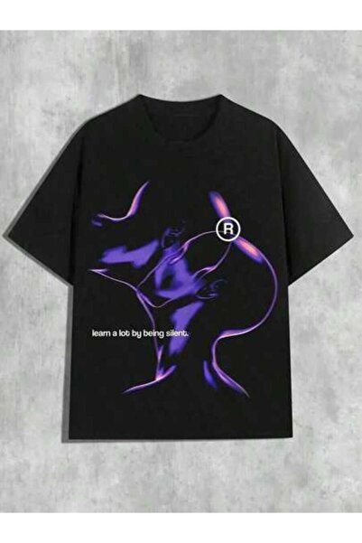 4CR Y2K Streetwear MEN's Purple Portrait Print T-Shirt - Semi-Sheer Round Nec...