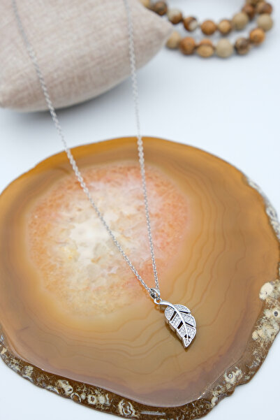 Serenite Collection Frond Silver Color Zircon Necklace