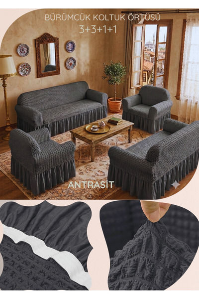 Uy Style Bürümcük Elastic Sofa Cover Set 3+3+1+1