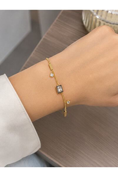 Bymiel 316L Stainless Steel Gold Color Minimal Women's Bracelet with Zircon S...