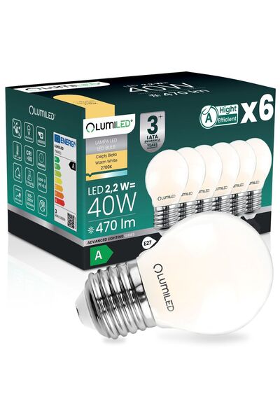 Lumiled 6x Bec LED E27 tip bilă P45 2.2W 470lm = 40W 2700K Cald 360 °   Filam...