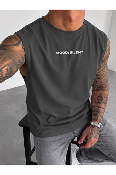 FUFLUNS تي شيرت رياضي بدون أكمام للرجال مطبوع عليه MOOD SLIENT ذو تصميم عادي ...