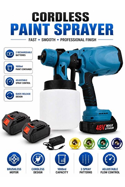 Generic BT Cordless Spray Gun with 2 Rechargeable Batteries, 1000ml Paint Con...