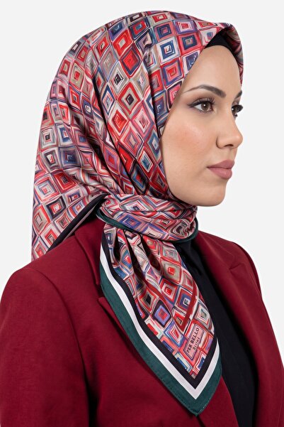 hadiora Women's Green Geometric Patterned Stitched Writing Cotton Casual Scarf
