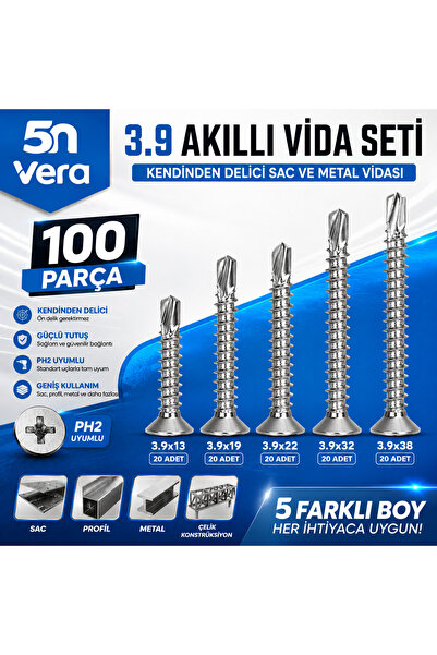 5NVERA 5N VERA 100 Parça YHB Akıllı Vida Seti | 3.9 Kendinden Delici Matkap U...