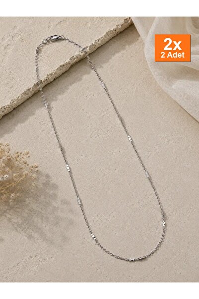 Bozhi Silver Color Dorika Detailed Chain Necklace 45 cm Elegant Design Steel
