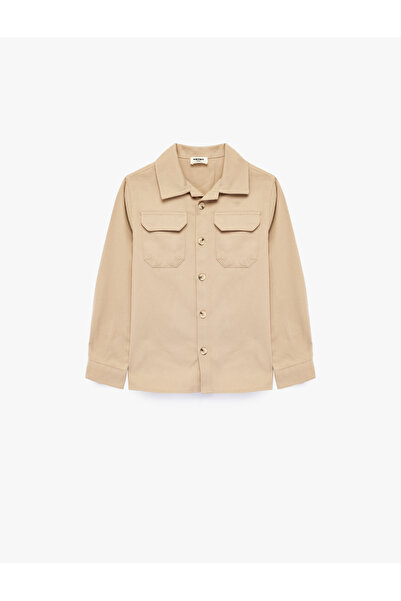 Koton Cotton Long Sleeve Gabardine Shirt Jacket with Flap Pocket Detail