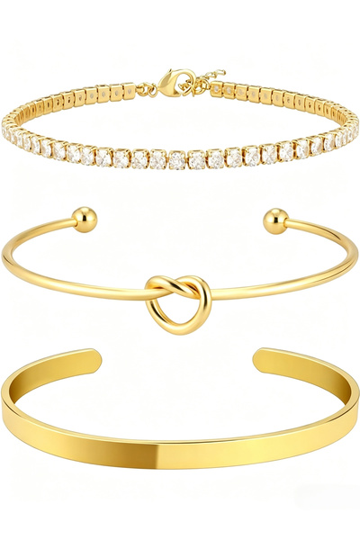 BIACOSMETİCS Gold Bracelet 3-Piece Stackable Set: Stainless Steel Heart-Knot ...