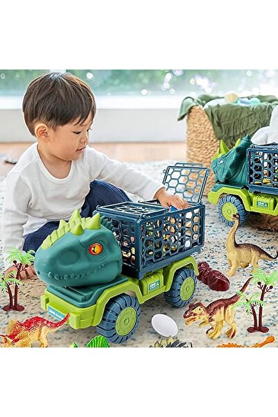 ALMEKAQUZ Dinosaur Toy Trucks Carrier For Kids Dinosaur Toys Car Set With Lig...