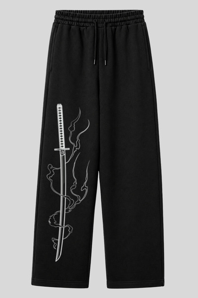 barsdepo Unisex Oversize Black Sweatpants Wide Leg Premium 3 Yarn
