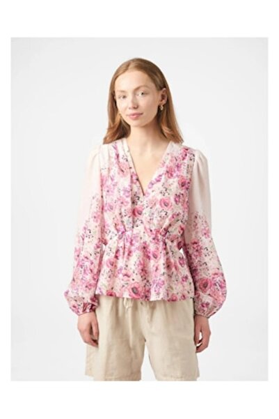 Neo Noir Women's Blouse, Fie Flower Print, Rose