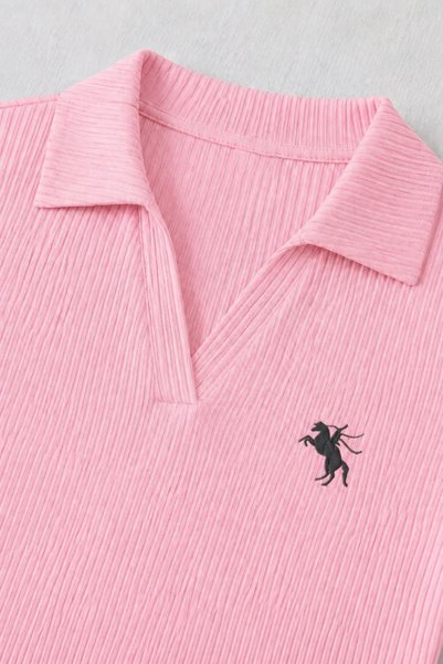 Gofeel Bluză tip body cu guler polo, broderie și detaliu cu șnur pringetat la degete