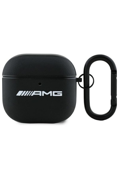 MERCEDES AMG AMA4SLWK Θήκη AirPods 4 μαύρη Δερμάτινη Λευκό Λογότυπο