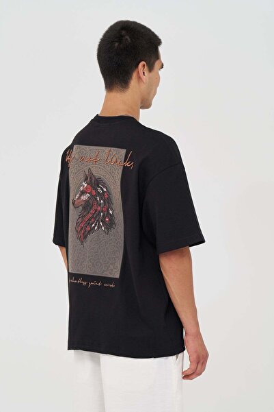 SHANBERWEAR Kurt Baskılı & Nakışlı Oversize Erkek Tişört %100 Pamuk Bisiklet ...