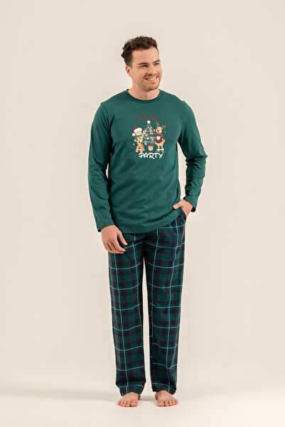 Arnetta Special New Year's Green Men's Pajama Set for Couples, 100% Cotton