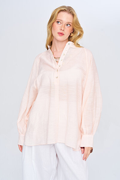 Orfeo Negro Women's High Collar Solid Color Buttoned Transparent Blouse - Shirt