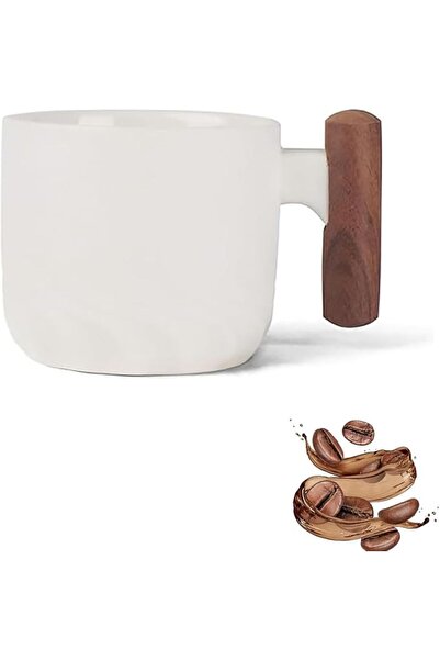 Tazweeq Ceramic Coffee Cup With Wooden Handle - Espresso, Latte, Cappuccino M...
