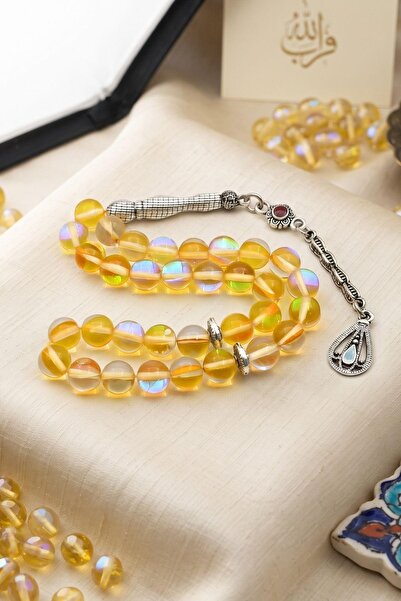 Prestige Thermal Quartz Stone 33 Prayer Beads with Metal Tassel 8mm Sphere Cu...