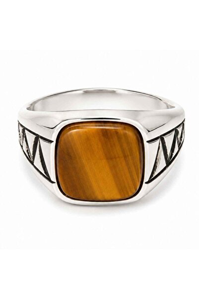 craftmystic Ανδρικό Δαχτυλίδι Ασημένιο 925 με Μάτι Τίγρη Τετράγωνο – Θάρρος κ...