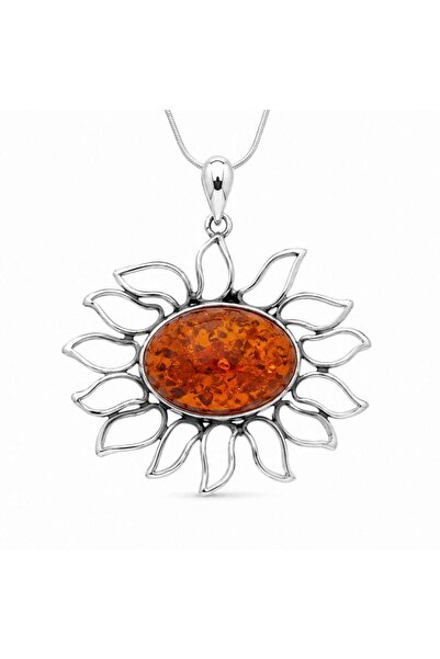 craftmystic Colier Argint 925 Floare cu Chihlimbar - Energie Pozitiva si Prot...