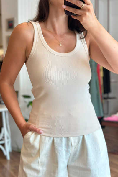 Unique Boutique Beige Halter Neck Tank Top