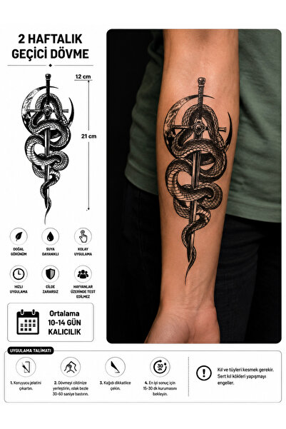 medink tattoo Gerçekçi Yılan kılıç ve ay Model Geçici Kol Bacak Geçici Sticke...