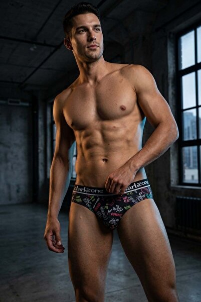 darkzone Men's Cowboy Patterned Cotton Elastic Slip Underpants