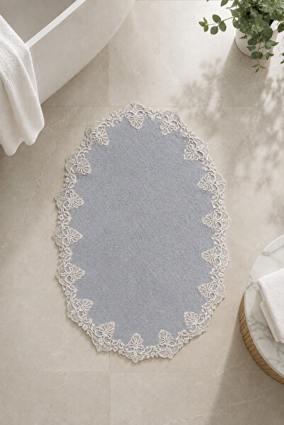 Bonny Home Gray Lace Non-Slip Sole Bath Mat Lace-Up Washable Bath Set Spera