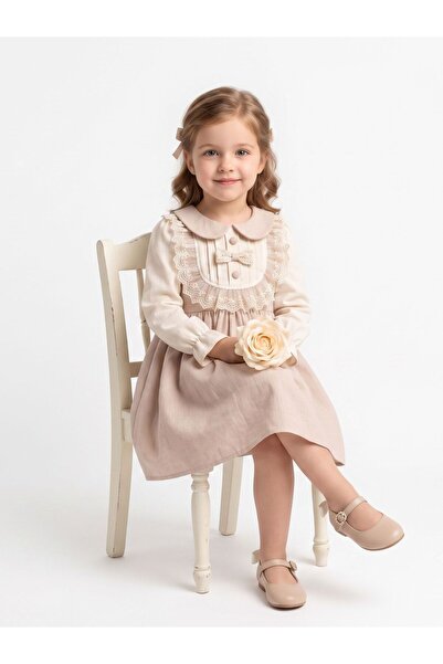 Cherrys Bebek Girl's French Lace Noble Linen Dress