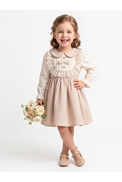 Cherrys Bebek Girl's French Lace Noble Linen Dress
