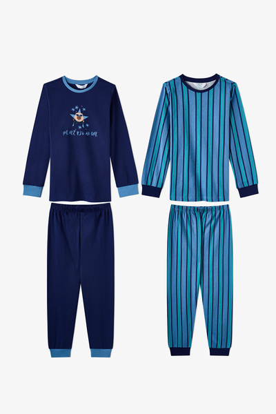 Penti Blaues Rockstar Capy Baumwoll-Langarm-Pyjama-Set für Jungen, 2-teilig
