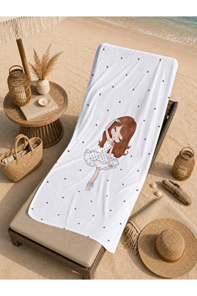 Evmila 70X150 Beach Towel with Cute Lion Figure and Botanical Pattern - Digit...
