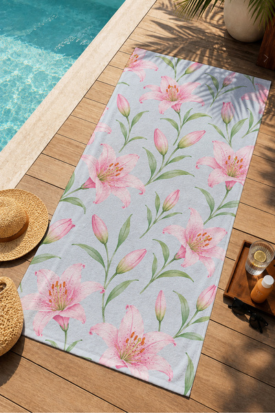 Evmila Pastelno plavi i roze tulipan, botanički uzorak, peškir za plažu 70x15...