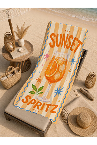 Evmila Retro Sunset Spritz Cocktail Patterned 70X150 Beach Towel - Digital Pr...