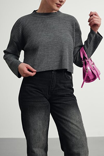 Gülce moda Women's Ribbed Oversize Cut Winter Knitwear Crop Sweater Glc1110