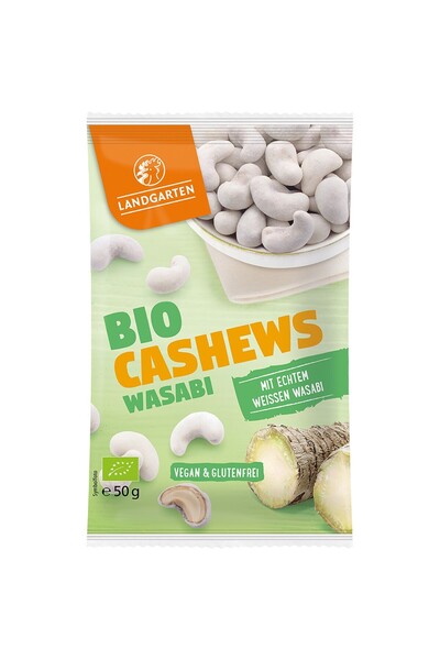 Landgarten Caju cu wasabi, vegan și fără gluten, organic, 50g
