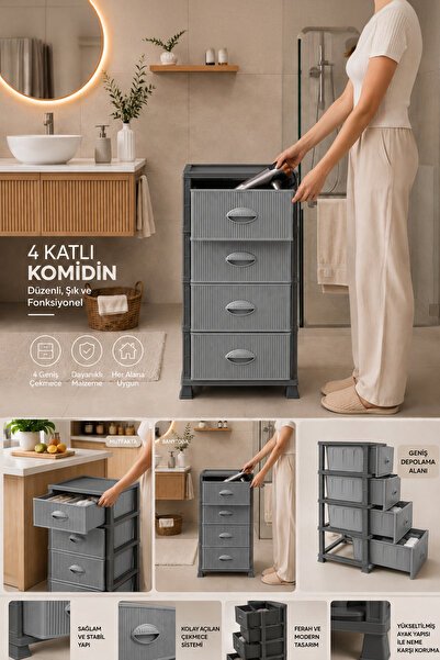 Porsima 0704-1 4 Katlı Still Komodin Antrasit/Gri Çekmeceli Sebzelik-Oyuncak ...