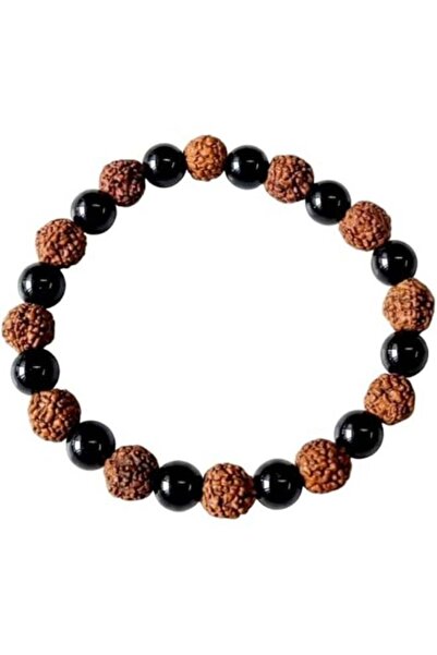 Moon of Noon Deal Rudraksha & Black Onyx Beaded Bracelet 8mm – Natural Stone ...