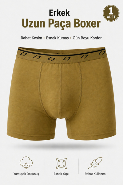 Alıç Men's Soldier Boxer Khaki Long Leg Flexible Waist Elastic Soft Fabric Co...