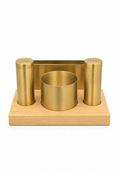 BRONDOFF Titanyum Gold Masa Üstü Servis Seti – Ahşap Standlı
