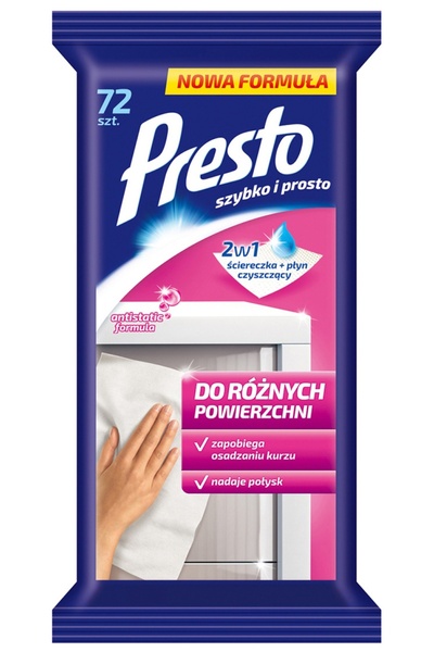 Presto Wet Wipes For Plastic Or Laminated Surfaces, 72 Pcs/Pack, - Antistatic...
