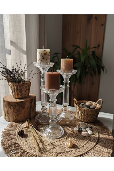 AKDEN STORE Kristal Cam 3 Boy Şamdan / Mumluk - Organizasyon Şamdan