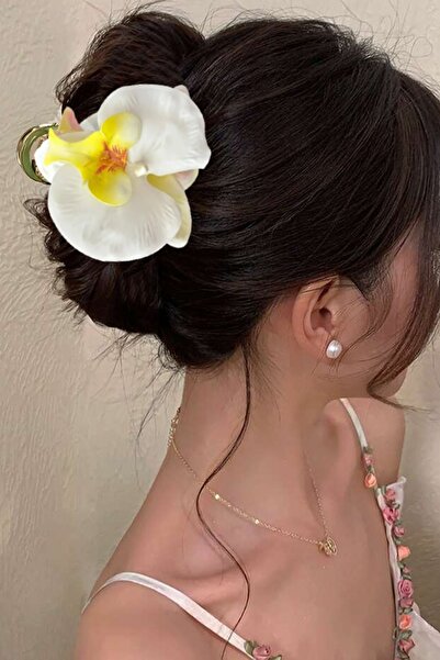 Glamluxe مشبك شعر أنيق على شكل زهرة الأوركيد البيضاء - إكسسوار شعر عصري